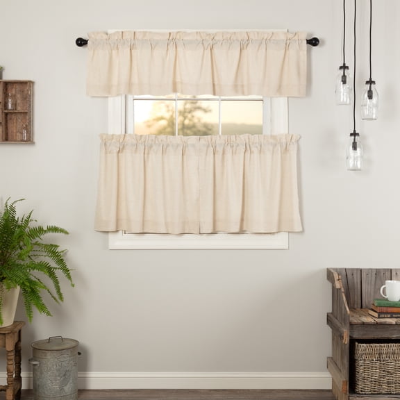 VHC Brands Simple Life Flax Natural 3 PC Curtain Set (1 Valance 16x72 and 2 Tier 24x36)