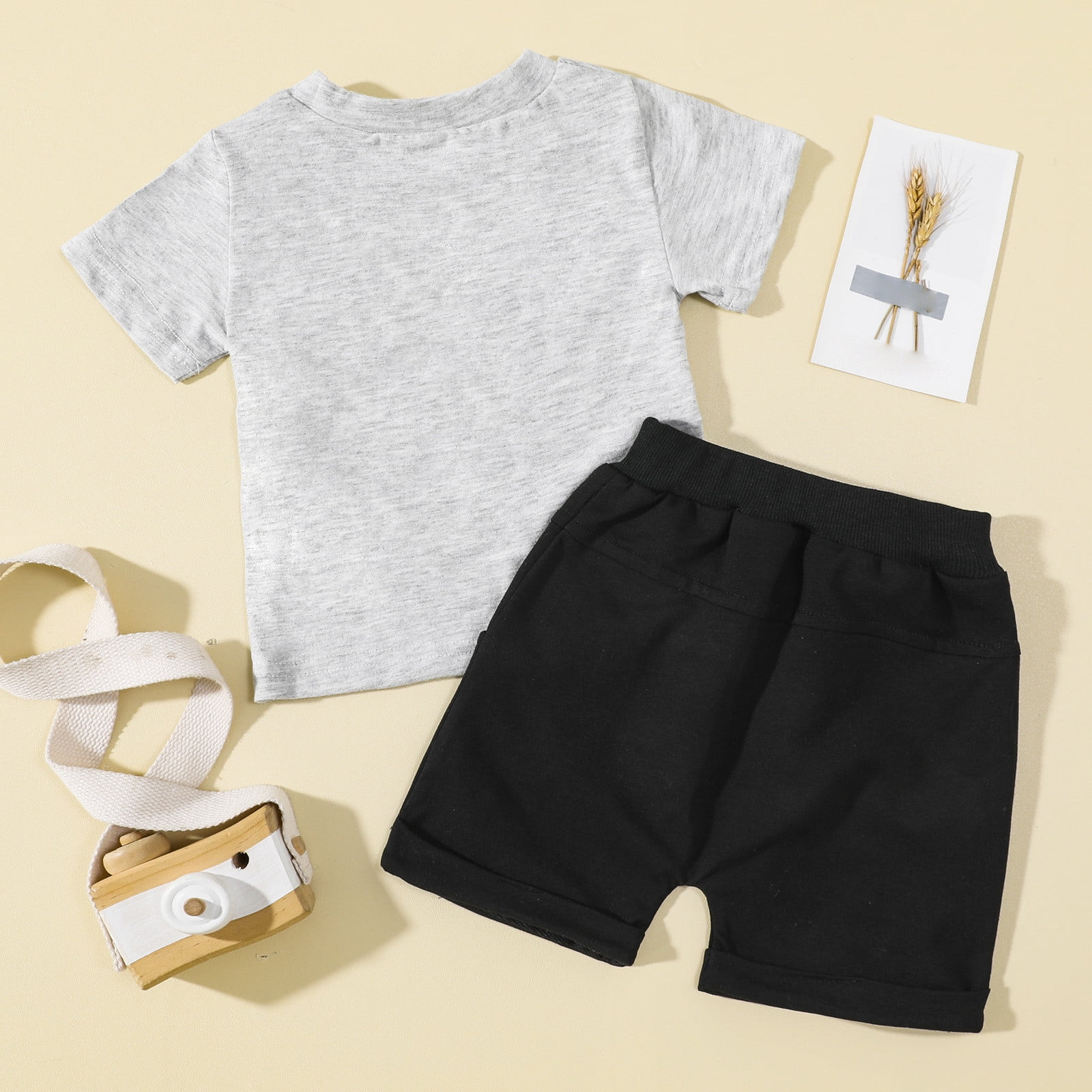 MHZLDYZ 6T Boys Clothes Kids Toddler Baby Boys Spring Summer Print Letter Cotton Short Sleeve Tops Tshirt Shorts Outfits Set Clothes 2 Year Old Boy Clothes Boys 5T Clothes(Gray,100)