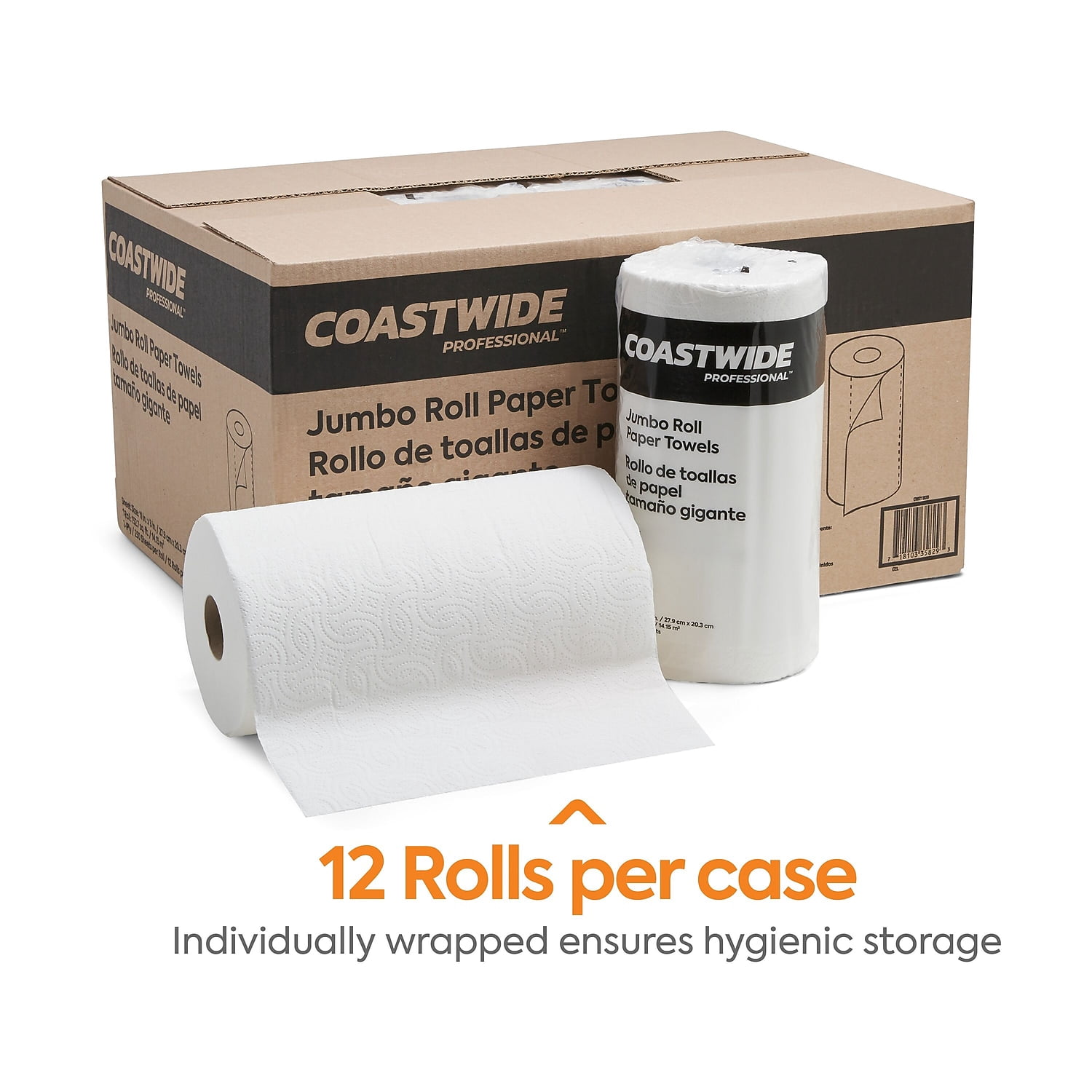 Staples Coastwide Professional Jumbo Kitchen Rolls Paper Towel 2-Ply White 250 Sheets/Roll 12
