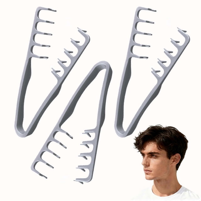 Juego de peines voluminizadores de dientes anchos para hombres y mujeres, para dar volumen y crear ondas con estilo, 3 piezas, color gris.