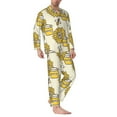 thumbnail image 3 of Kll Cartoon Honey Pot Bee Sunflower Sleepwear Mens Flannel Pajamas,Long Cotton Pj Set, 3 of 9