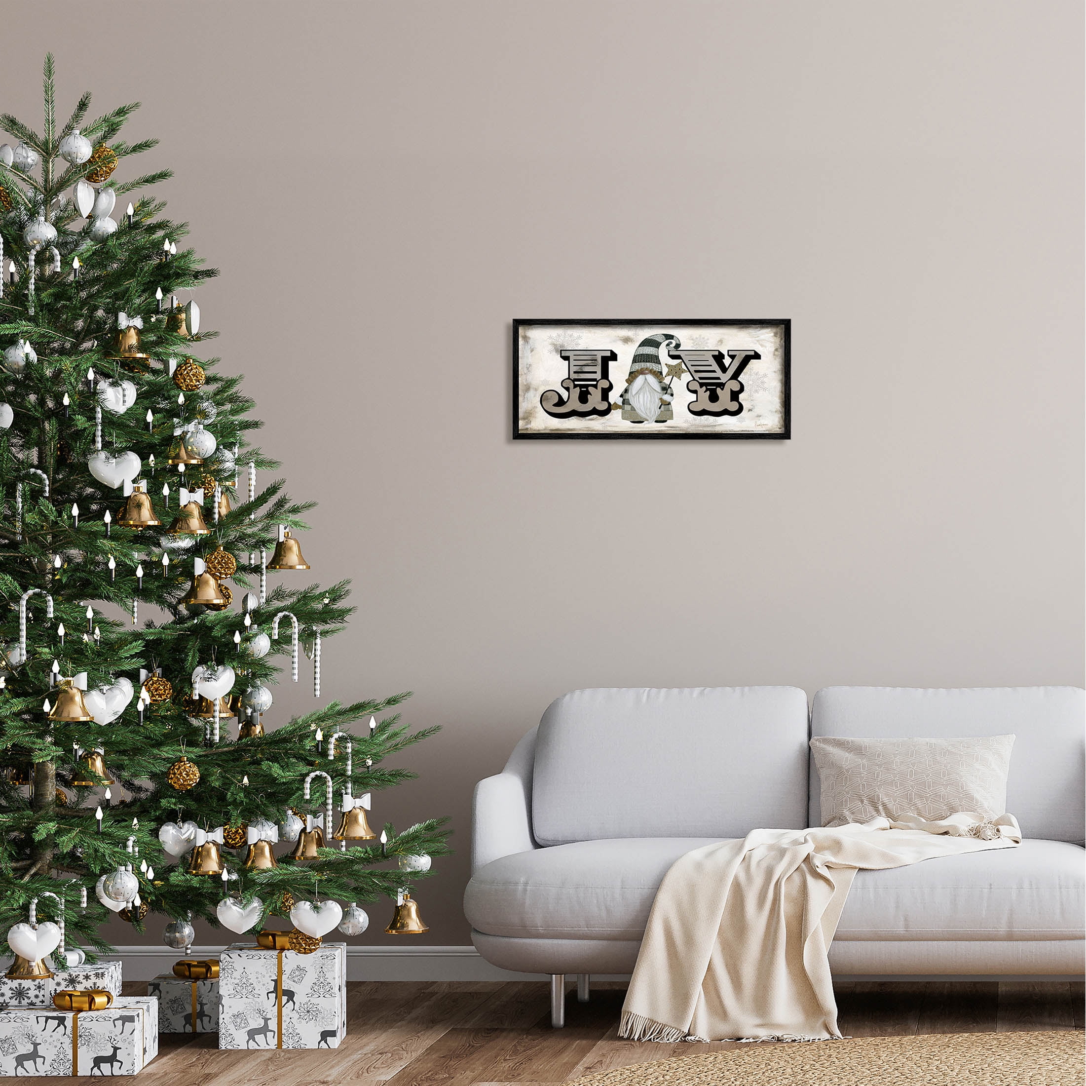 Stupell Industries Joy Vintage Holiday Gnome Graphic Art Black Framed Art Print Wall Art, Design by Livi Finn