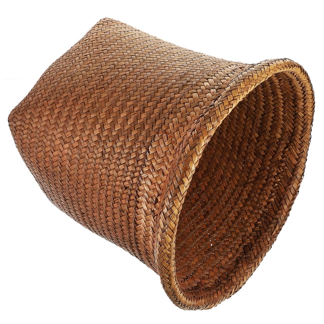 SILENRADAWN 1Pc Straw Woven Wastebasket Round Waste Paper Storage For Friends Housewarming
