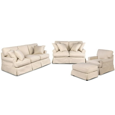 Sunset Trading Horizon 4-Piece Fabric Slipcovered Living Room Set in Beige