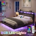 thumbnail image 6 of Merluxy Queen Floating Bed Frame with LED Lights, Industrial with Charging Station, 2 Levels Storage Headboard / No Box Spring Needed / Grey, 6 of 8