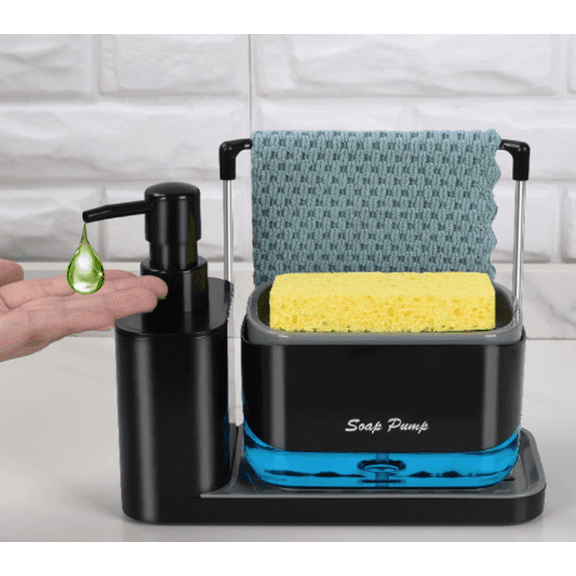 Hand and Dish Soap Dispenser Set For Kitchen, Dual Soap Dispenser With Sponge Holder, 5-In-1 Countertop Soap Pump Dispenser For Kitchen Sink, Useful Kitchen Gadgets Liquid Dispenser, Home Organizer