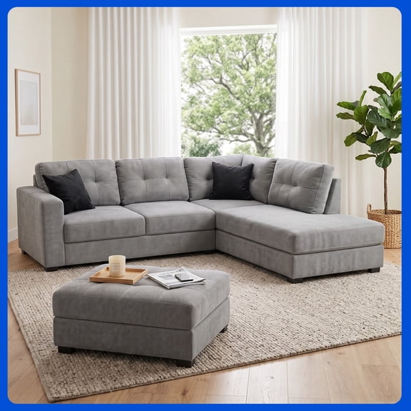 Sala Esquinera Easy Living Nordam Gris de 5 plazas tapizada en tela para sala