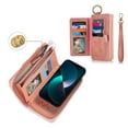 thumbnail image 4 of Allytech Wallet Case for iPhone 15 Pro, Zipper Pocket + Card Slots, [Full Body Protection] PU Leather Zipper Wallet Detachable Magnetic Phone Case with Wristband & Buckle - Pink, 4 of 9