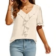 thumbnail image 4 of UAMVSH Womens Blouses Dressy Casual Short Sleeve Tunic Tops Summer Ruffle V Neck Business Work Shirts Fashion Clothing, 4 of 7