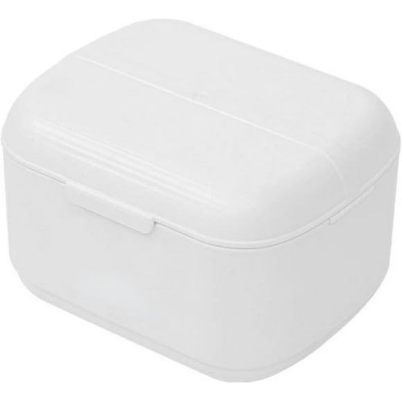 HUGFEGWE Denture Bath Case,Denture Bath Box Cup,Retainer Holder Box with Strainer Basket for Travel (White,Large) CJB91-71943
