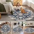 thumbnail image 6 of 4ft Washable Round Rug, Bohemian Circular Non-Slip Circle Area Rug for Living Room Bedroom, Ethnic Style Vintage Blue Beige Texture Indoor Floor Mat for Home Decor, 6 of 9