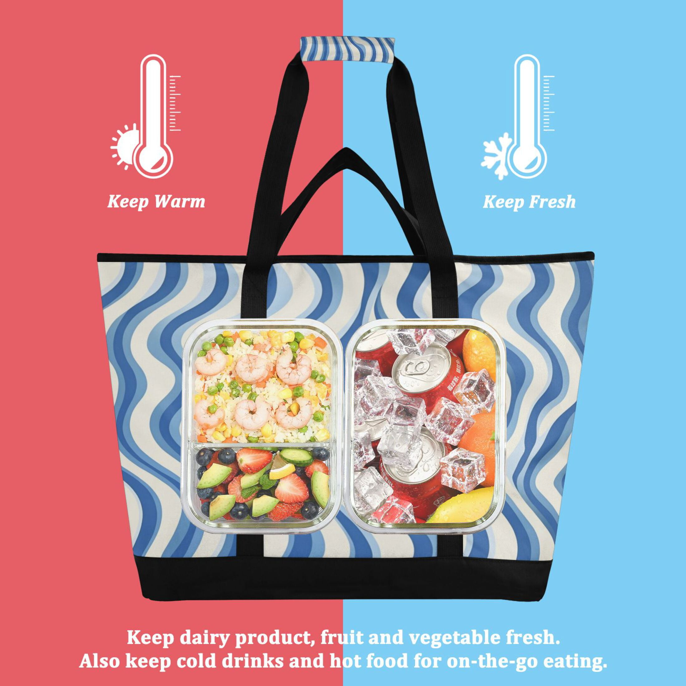 Large Hand-held Ice Pack Picnic Bag Insulation and Refrigeration Suitable for Shopping Picnics and Camping Super Cute Blue Pattern
