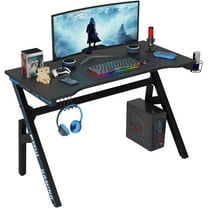 PayLessHere 47 Inch Gaming Desk PC Carbon Fiber Table with Cup Holder & Headphone Hook,Blue