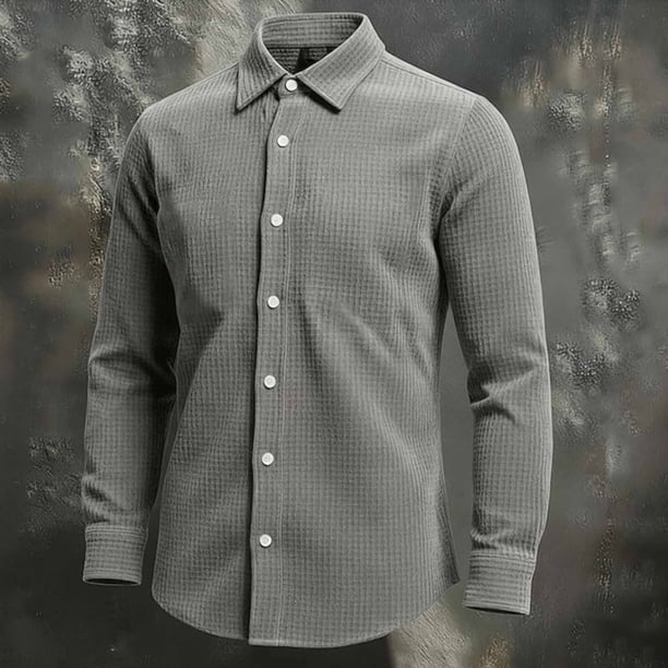 pstuiky Camisas de manga larga de invierno para hombre, Camisa informal de manga larga con solapa y botones para hombre camisetas de hombre xxxl