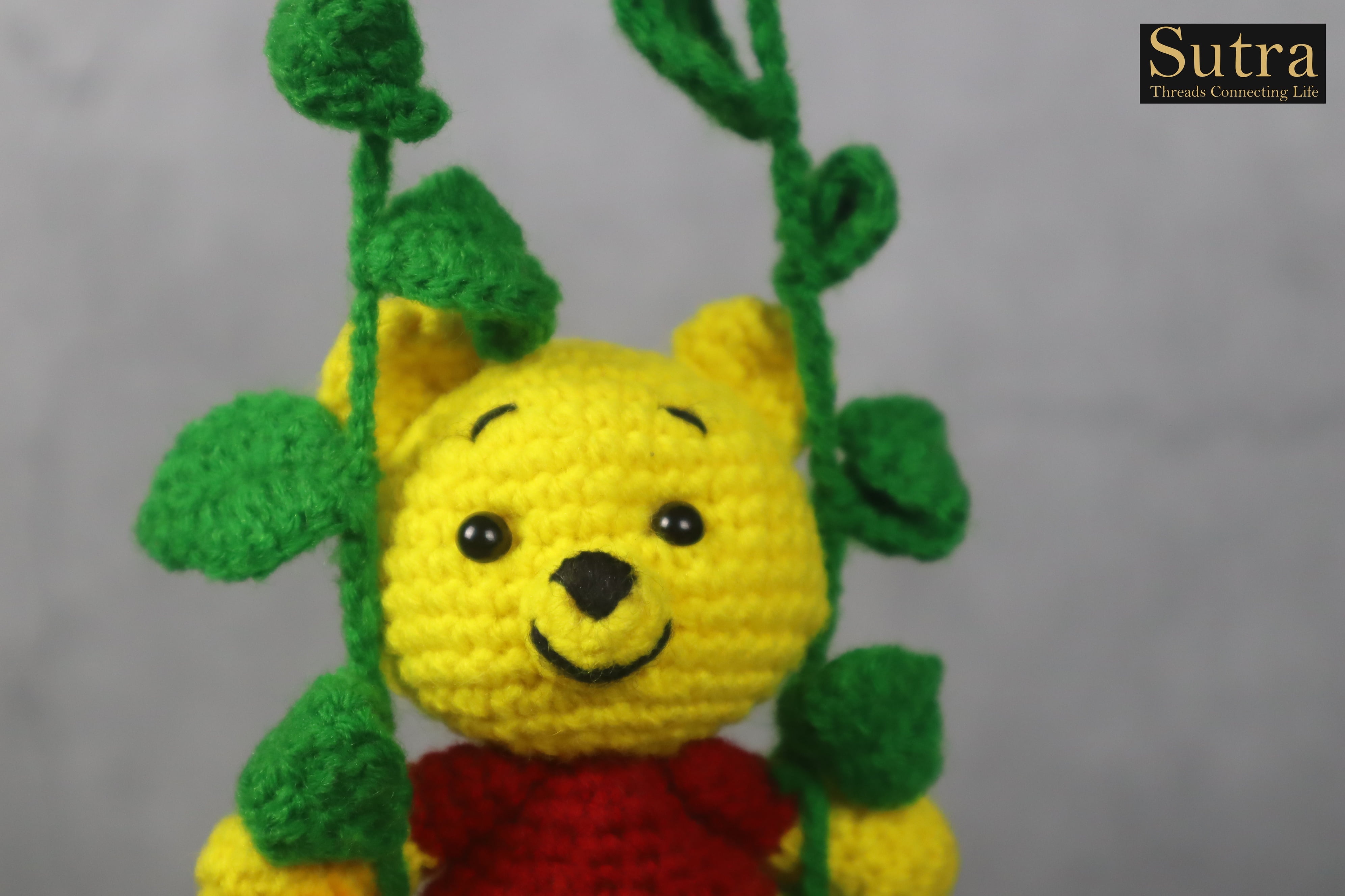 Winnie the Pooh Crochet Stuffed Toy, Designer Handmade Honey Bear Toy