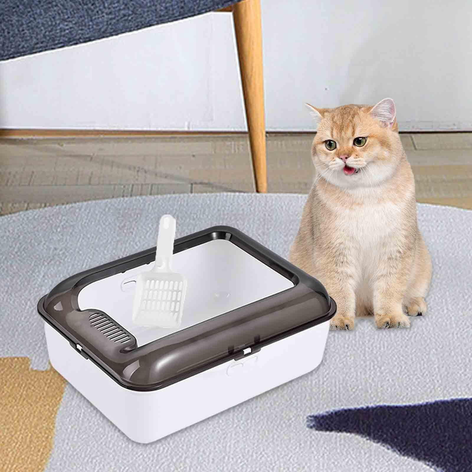 perfeclan Cat Open Top Pet Litter Tray Cat Litter Container Prevent Sand Leakage Semi Enclosed Cat Toilet Removable White L