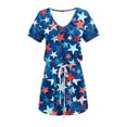 thumbnail image 4 of safuny Women's Trendy Mini Dress with Pocket Stripe Print Short Sleeve V Neck Dress Drawstring Leisure Comfy Retro Holiday Clothing Fashion Summer Clearance Blue S, 4 of 5
