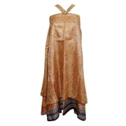 Mogul Womens Magic Wrap Around Skirt Orange Paisley Print Silk Sari Wrap Dress