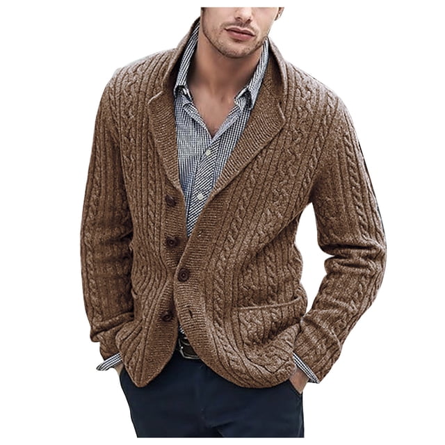 Dvkptbk Sweater Man Fashion Long Sleeve Wool Sweater Wool Sweater Button Pocket Knit Tops Clothes on Clearance