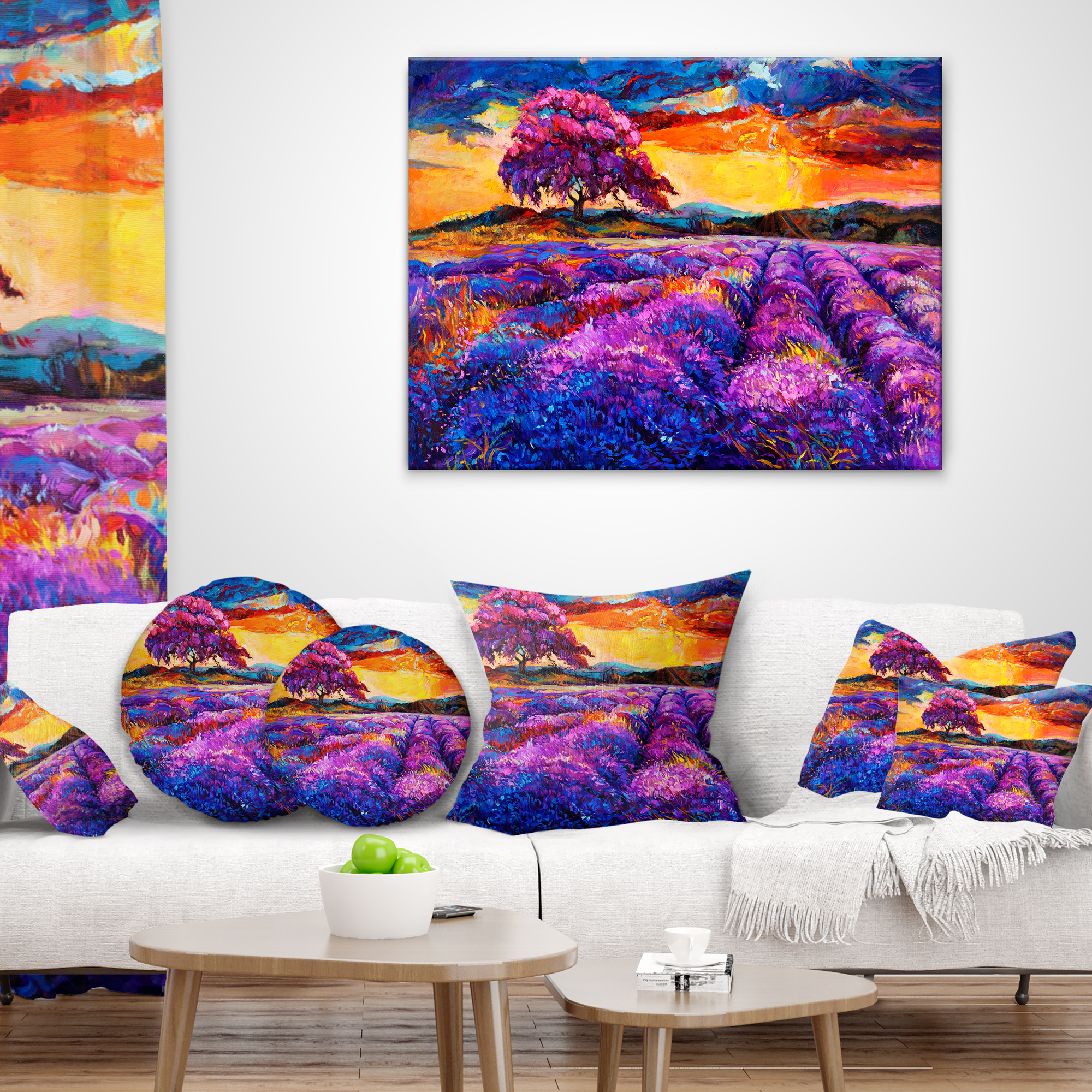 Designart Colorful Lavender Fields - Photography Throw Pillow - 18x18