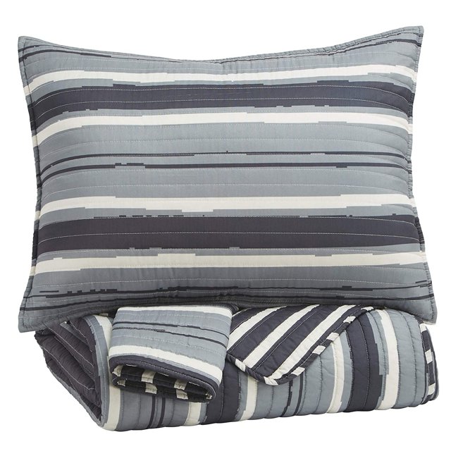 Juego de cobertor completo Benzara Inc poliéster 3 piezas gris y crema