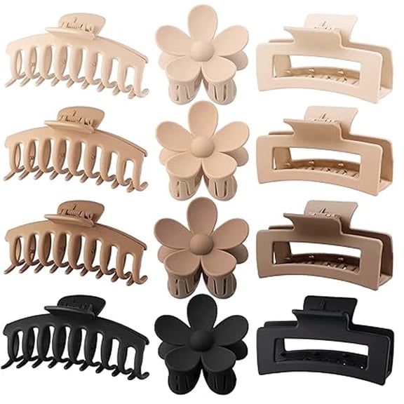 12 Pcs Hair Clips for Women 4.3'' Big Claw Clips for Thin or Thick Hair 3 Styles Natural Color