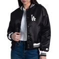 thumbnail image 2 of Women's Starter  Black Los Angeles Dodgers Printed Logo Cropped Satin Varsity Full-Snap Jacket, 2 of 3