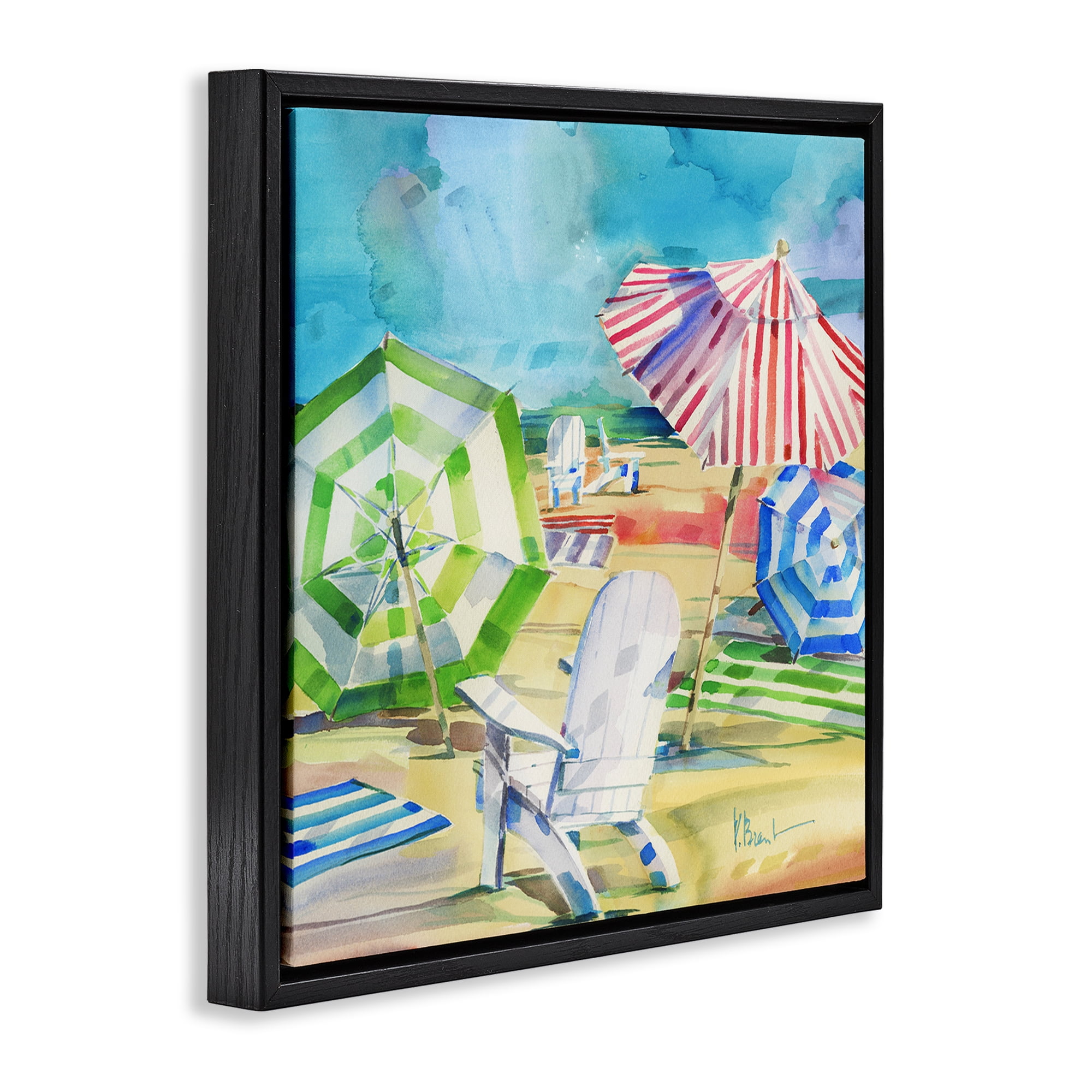 Stupell Industries Ventura Beach Umbrellas Black Framed Floater Canvas Wall Art, design by Paul Brent