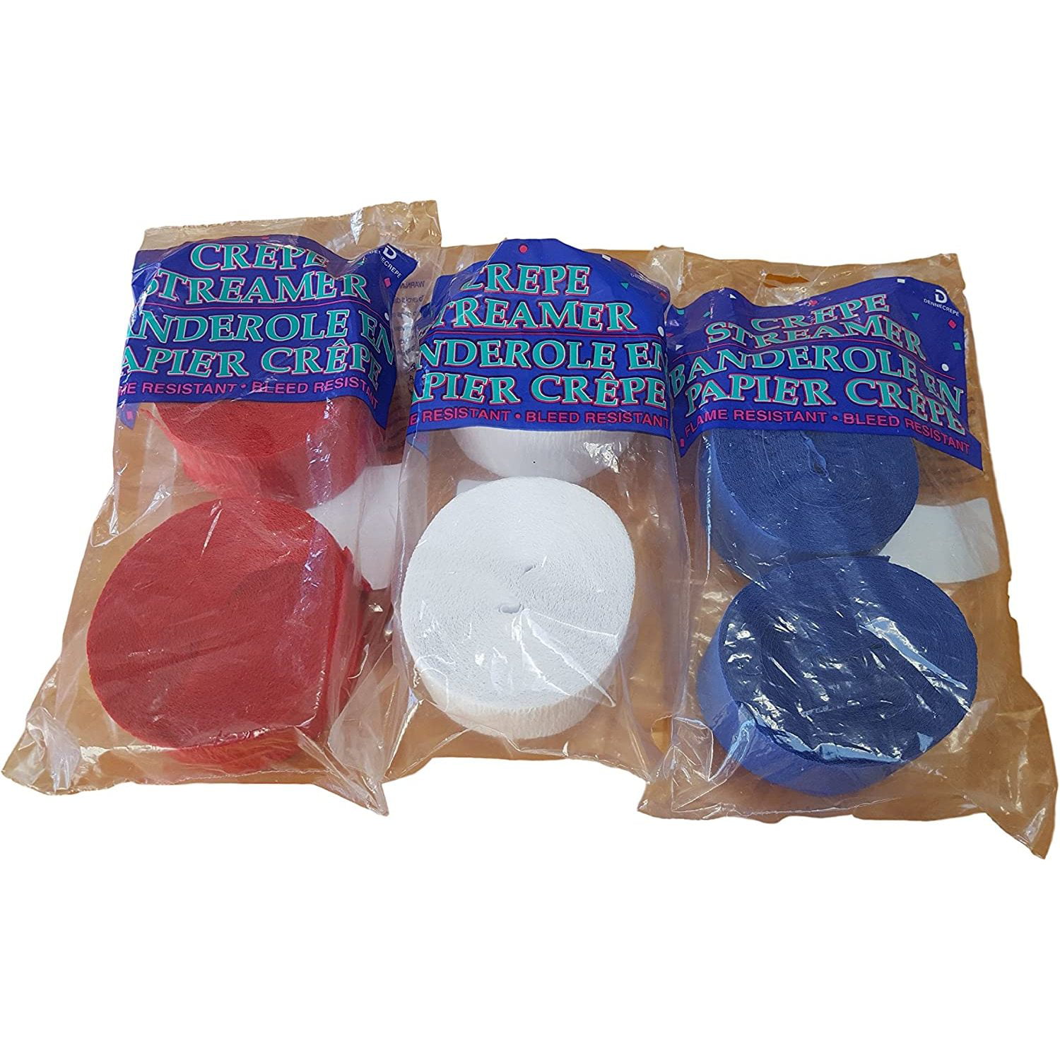 Blue and White Crepe Paper Streamers (2 Rolls Each Color) MADE IN USA!