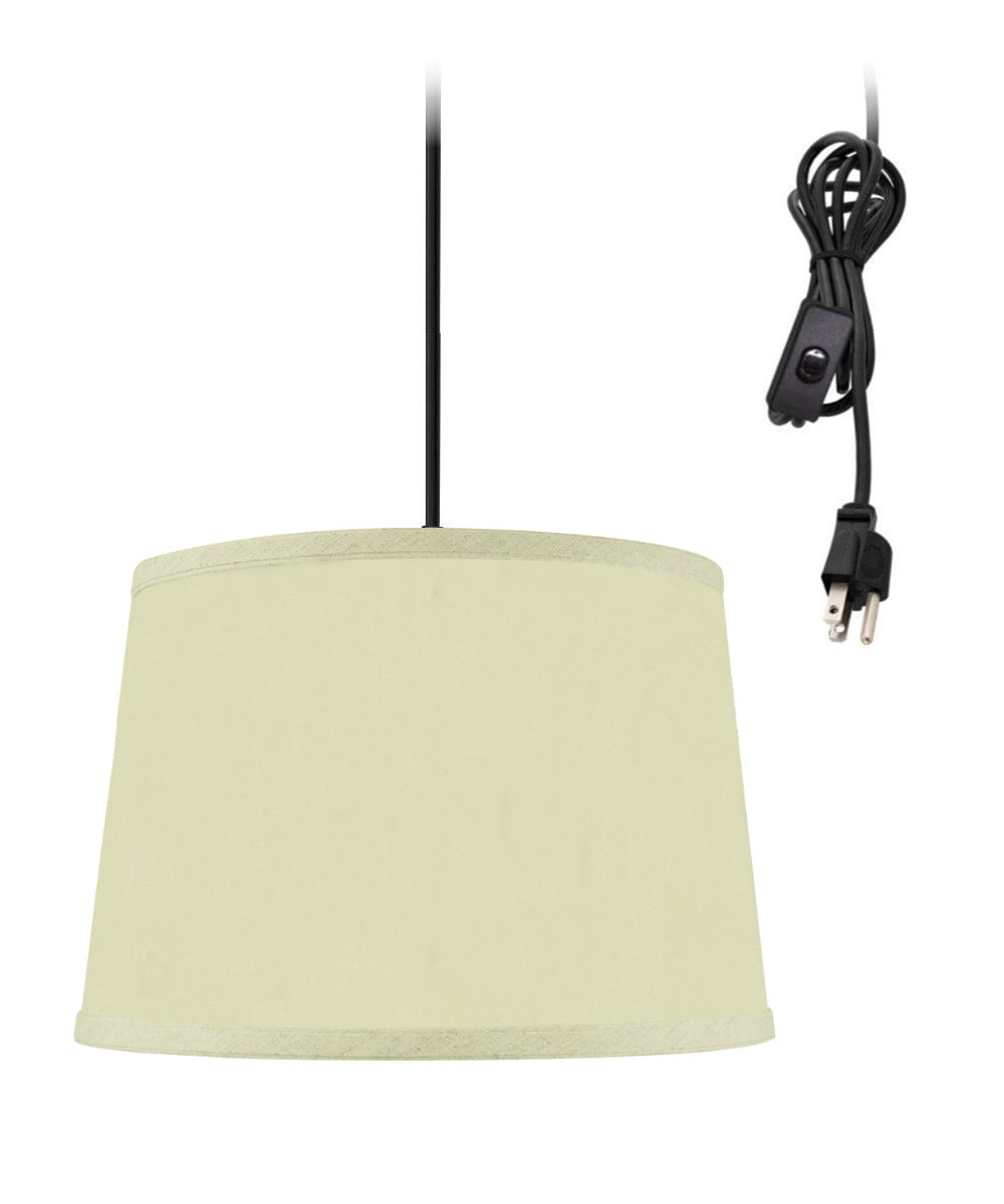 Aspen Creative 72684-21 One Plug-in Swag Pendant Light Conversion Kit with Transitional Hardback Empire Fabric Lamp Shade 13 Width Eggshell 