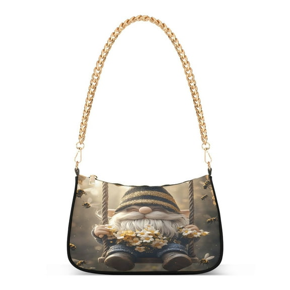 Ryvnso Gnome in Garden Womens Chain Shoulder Bag Tote Handbags Clutch Hobo Purse with Zipper for Travel