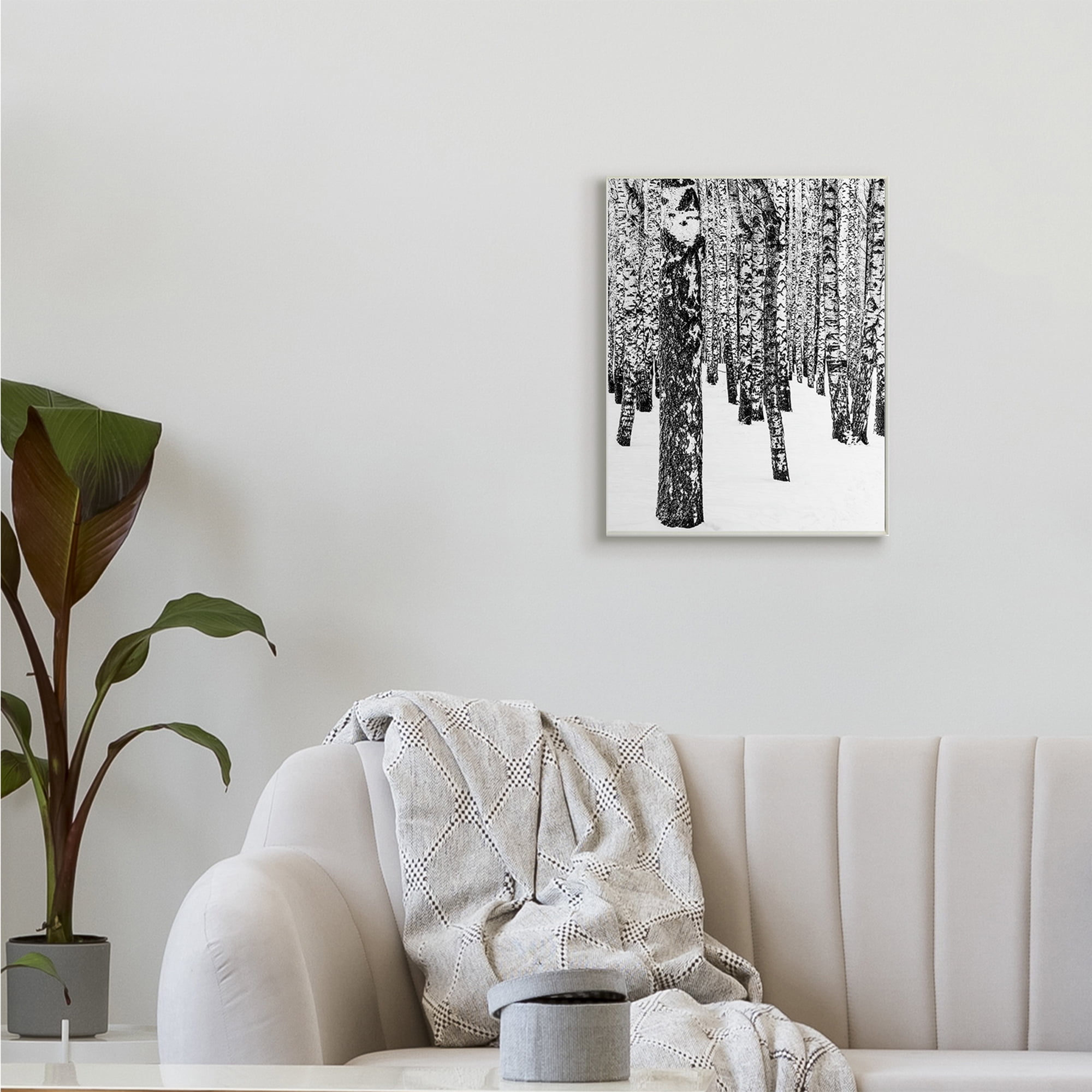 Stupell Industries Minimal Snowy Woods Landscape Black and White,13 x 19,Designed by Design Fabrikken