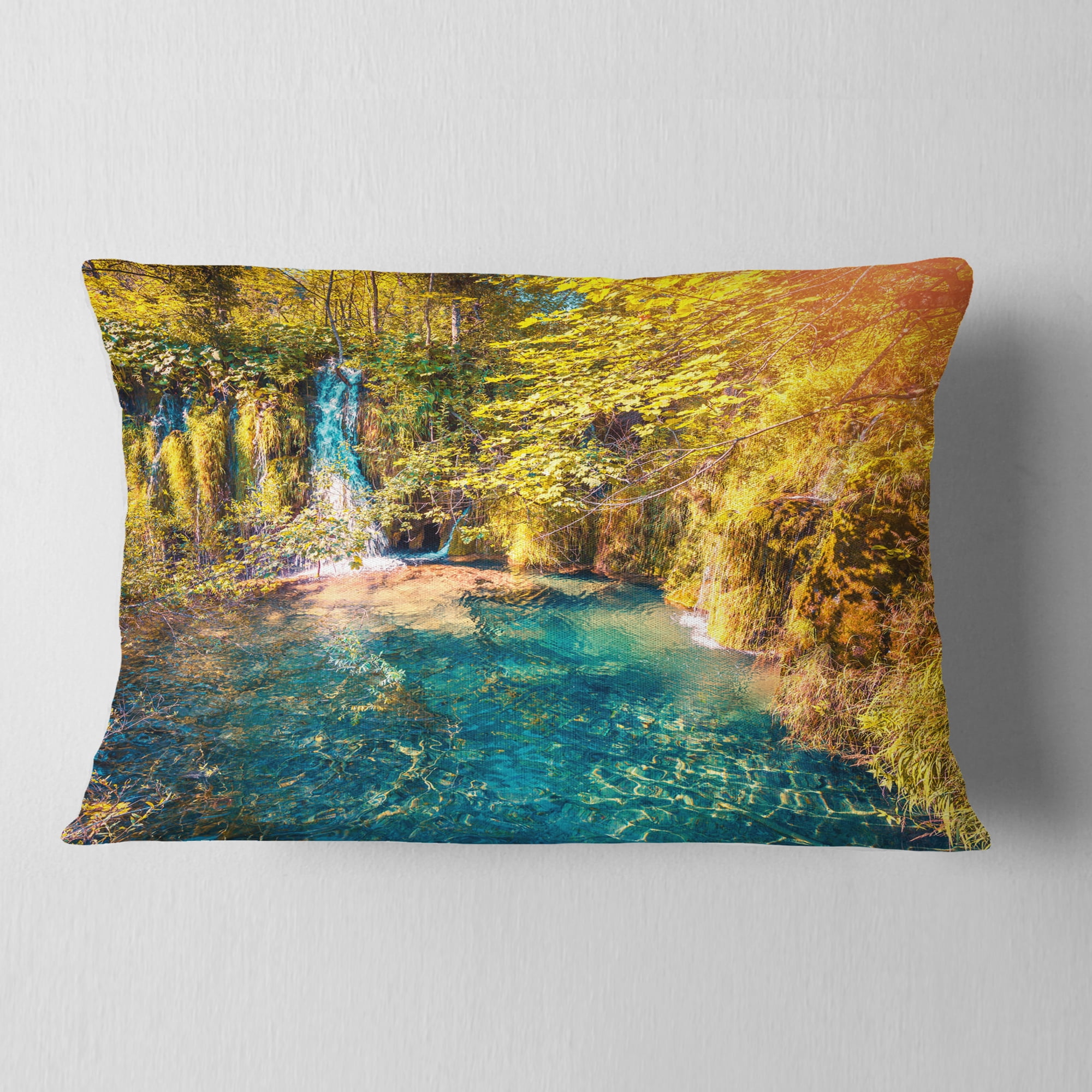 Designart Plitvice Lakes National Park - Landscape Printed Throw Pillow - 12x20