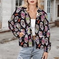 thumbnail image 3 of Jackets for Women Winter Coat Jackets Flannel Stand Collar Jacket(Sugar Skull Roses Designs,Size:S-4XL), 3 of 7