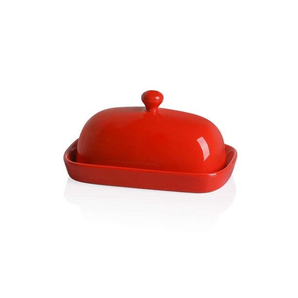 Ceramics Butter Dish with Lid, Butter Keeper Container, East/West Coast Butter, 7 inches
