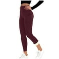 thumbnail image 3 of CFLVAEK Fleece Lined Yoga Pants Women with Pocket Thermal Winter High Waisted Leggings Solid Color Tummy Control Workout Pant Wine S, 3 of 5