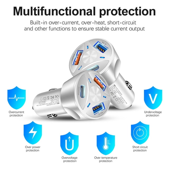 Cargador automático Cargador de vehículo de 55 W uno para tres para tabletas y portátiles (blanco) Ndcxsfigh Accesorios para autos y motos