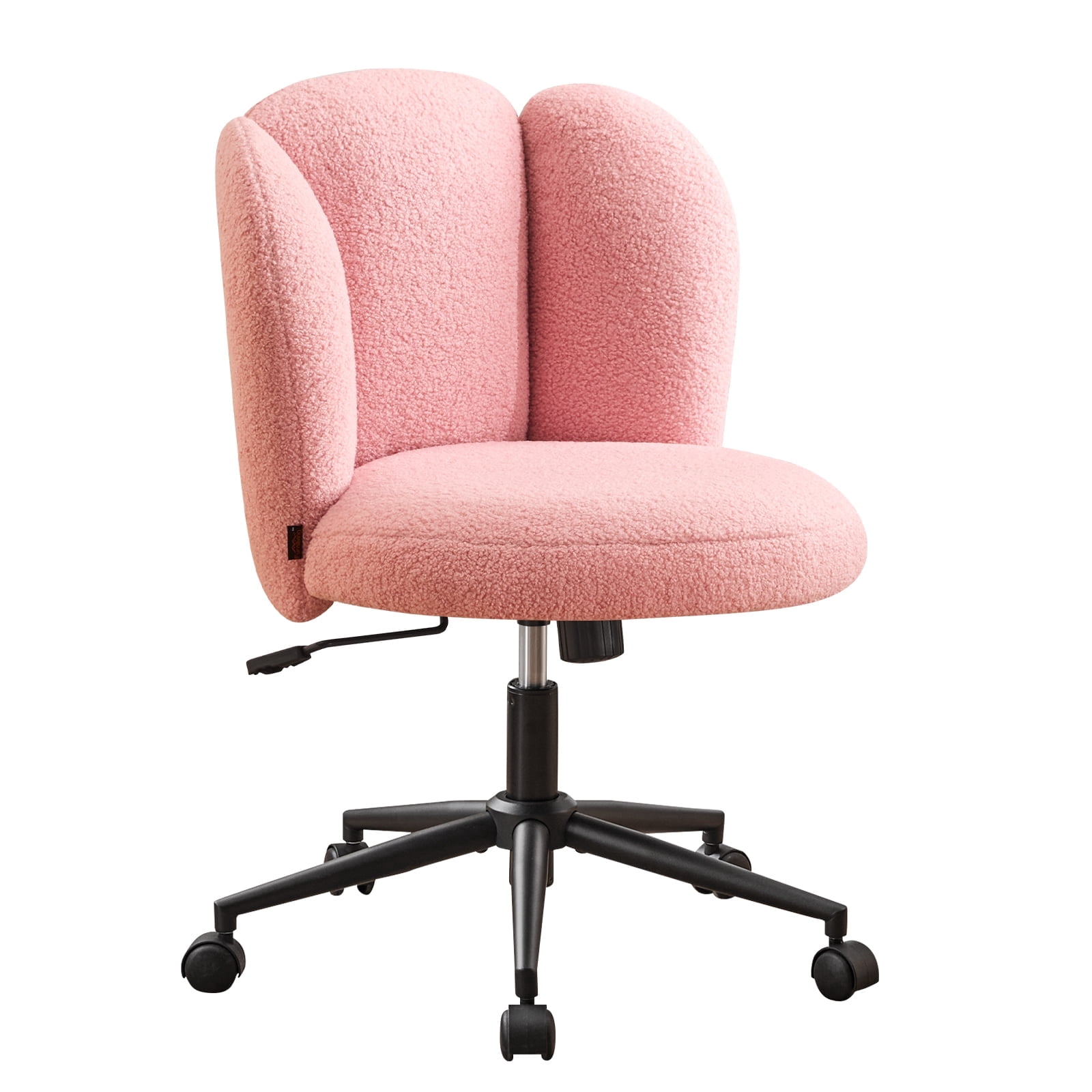 Furniliving Modern Upholstered Home Office Chair with Cloud Shaped Backrest, Cute Armless Vanity Chair, 360° Swivel Height Adjustable Desk Chair, Computer Task Chair for Bedroom, Pink