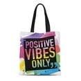 thumbnail image 1 of NUDECOR Canvas Tote Bag Colorful Think Positive Vibes Only Thinking Inspirational Slogan Reusable Shoulder Grocery Shopping Bags Handbag, 1 of 1