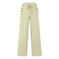 thumbnail image 5 of QATAINLAV Women Summer Lightweight Linen Pants with Pockets Casual Eyelet Embroidery Solid Beach Trousers Drawstring High Waisted Going Out Wide Leg Pants Best Sales Today Beige M, 5 of 6