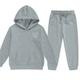 thumbnail image 4 of dazeni Girls Fleece Lined Athletic Sweatsuit Cute Love Heart Print Long Sleeve Hoodies Pullover with Joggers with Pockets Soft 2 Piece Outfits Sweat Suit Gray 8-9 Years, 4 of 4