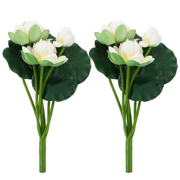 Tineasur 2Pcs Lifelike Artificial Lotus Flower Decoration White Simulation Flower for Green Plant Decor