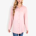 thumbnail image 2 of Women's Long Sleeve Button-Down Shirt with Roll-Up Sleeves and Front Pocket Casual Loose Fit Blouse- Medium, Pink, 2 of 6