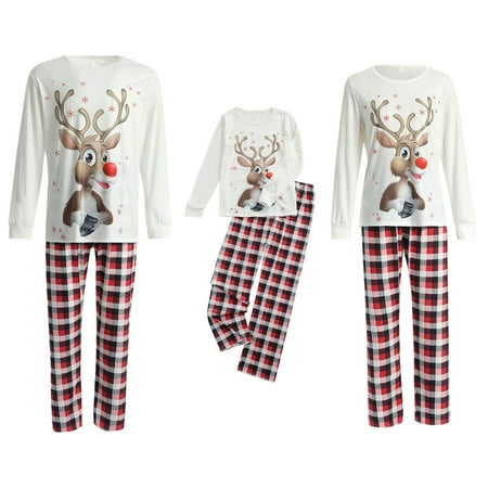 

Colofity Christmas Family Matching Pajamas Set Adult Kids Baby Dog Elk Tops+Plaid Pants Sleepwear Set
