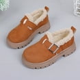 thumbnail image 5 of Dakaela Girl's Loafers Slip on Round Toe Chunky Platform Oxford Fleece Lined Winter School Uniform Dress Shoes for Toddler Little Big Kid Brown 9.5, 5 of 7