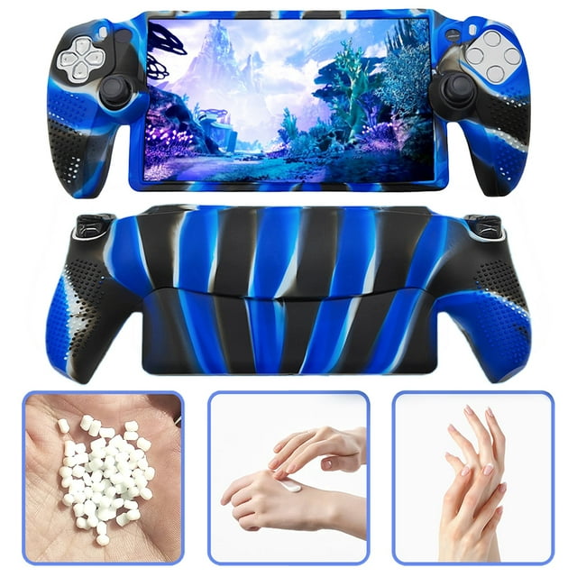 Funda Protectora Silicona Likrtyny Antideslizante para Portal PS5 Camuflaje Azul
