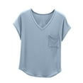 thumbnail image 1 of Admvng Trendy Tops For Women 2025 Solid Color V-neck Short Sleeved With Pocket M-2XL, 1 of 8