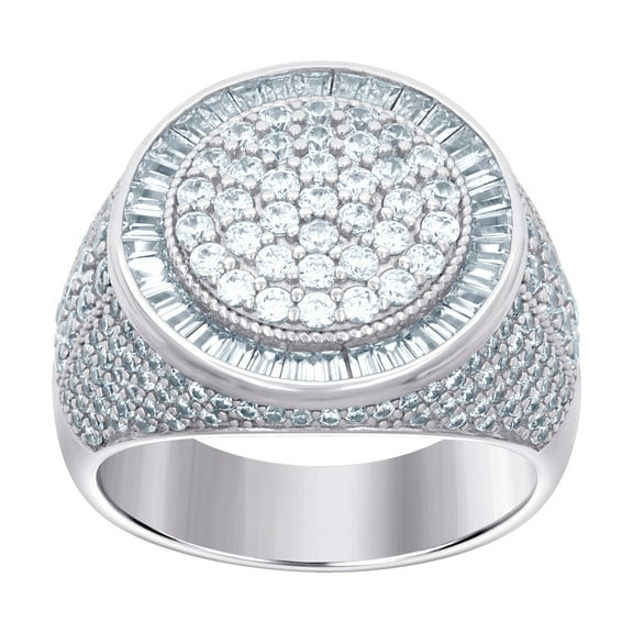 925 Sterling Silver Mens Baguette Round Cubic Zirconia Fashion Ring 18x5.5mm Wide Size 9 Ring for Men