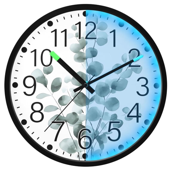 Ryvnso Watercolor Leaves 12 Inch Night Light Wall Clock Silent Battery Operated Luminous Clocks