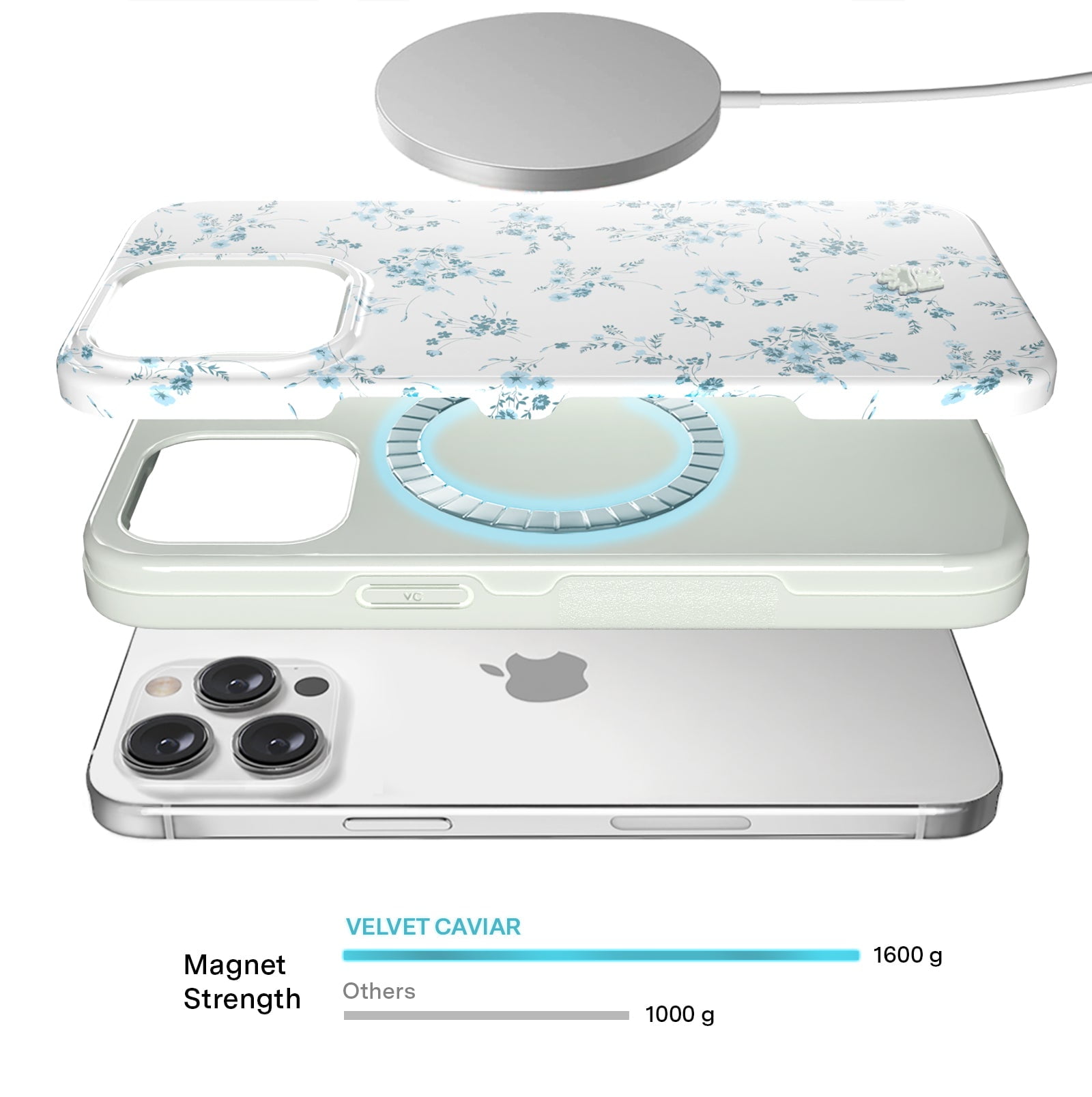 VELVET CAVIAR for iPhone 15 Pro Case Flowers - Compatible with MagSafe - Cute Protective Phone Cases for Women - French Blue Floral